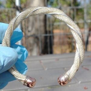Video in listing. Twisted wire cuff bracelet. Silver and copper.
